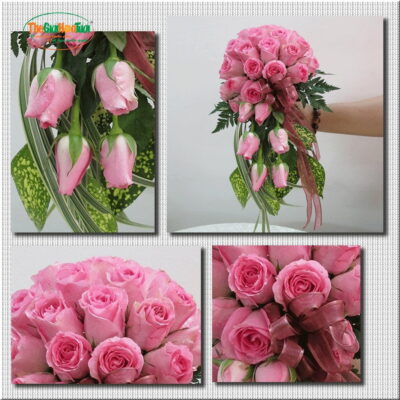 Giới thiệu: Bó hoa này là đặc biệt và tự nhiên trong màu hồng, hoa hồng màu hồng xinh đẹp và lá tạo ra một bó hoa tinh khiết và thanh lịch.